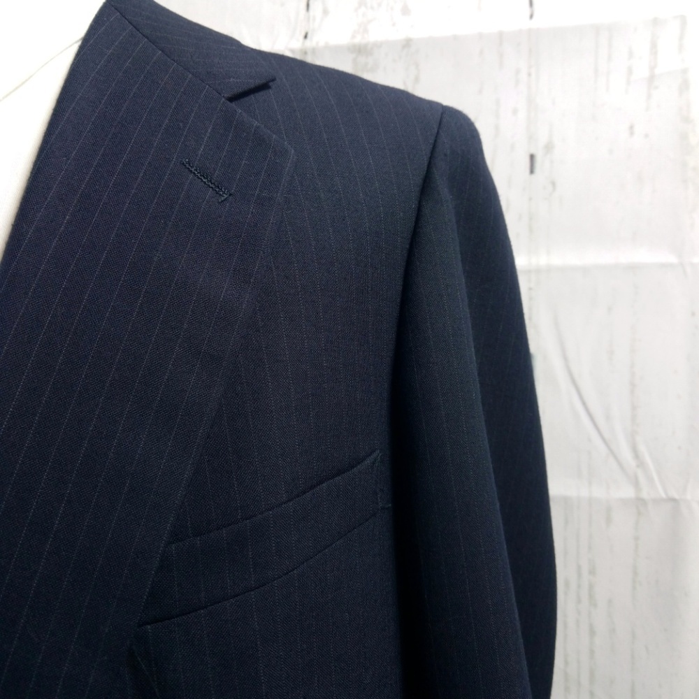 Hardy Amies 46L Dark Blue Striped Suit Blazer - Picture 2 of 8